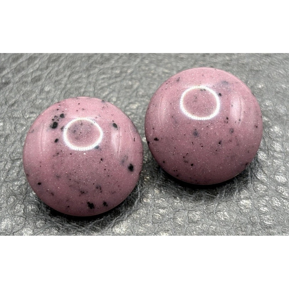 Vintage Dusty Pink / Purple Speckled Art Glass Clip-On Earrings Silver Tone
